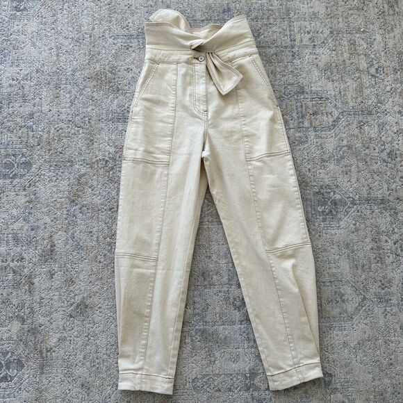 Ulla Johnson Storm Tie Waist Tapered Jeans in Color Blanc Size 4 MSRP $395 - Picture 7 of 11